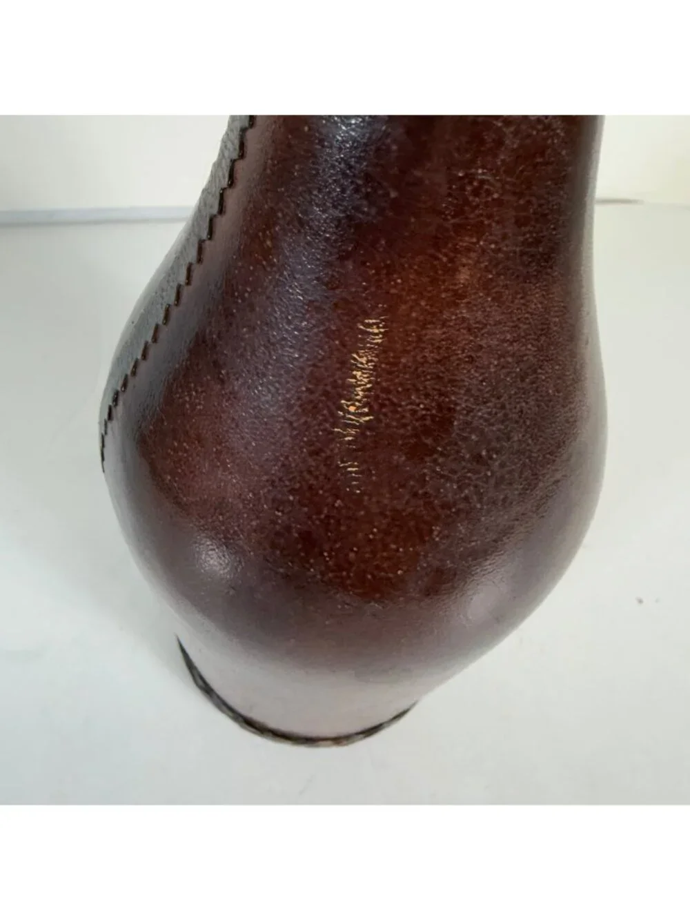 Italian Leather Covered Decanter Bottle Globe Stopper VTG MCM Barware Decor